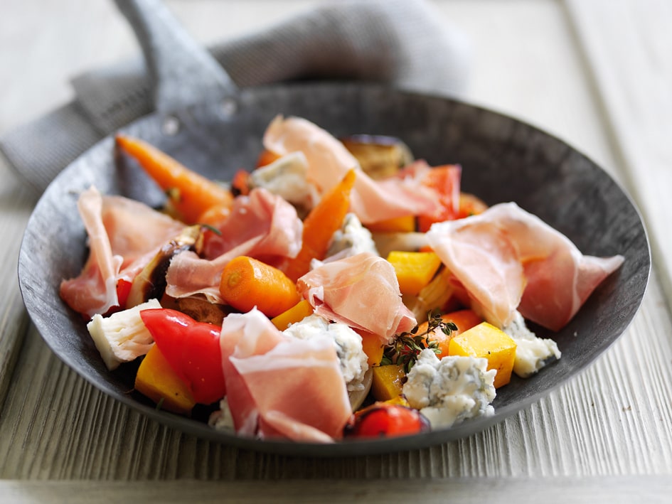 Roasted Vegetables with Gorgonzola and Parma Ham