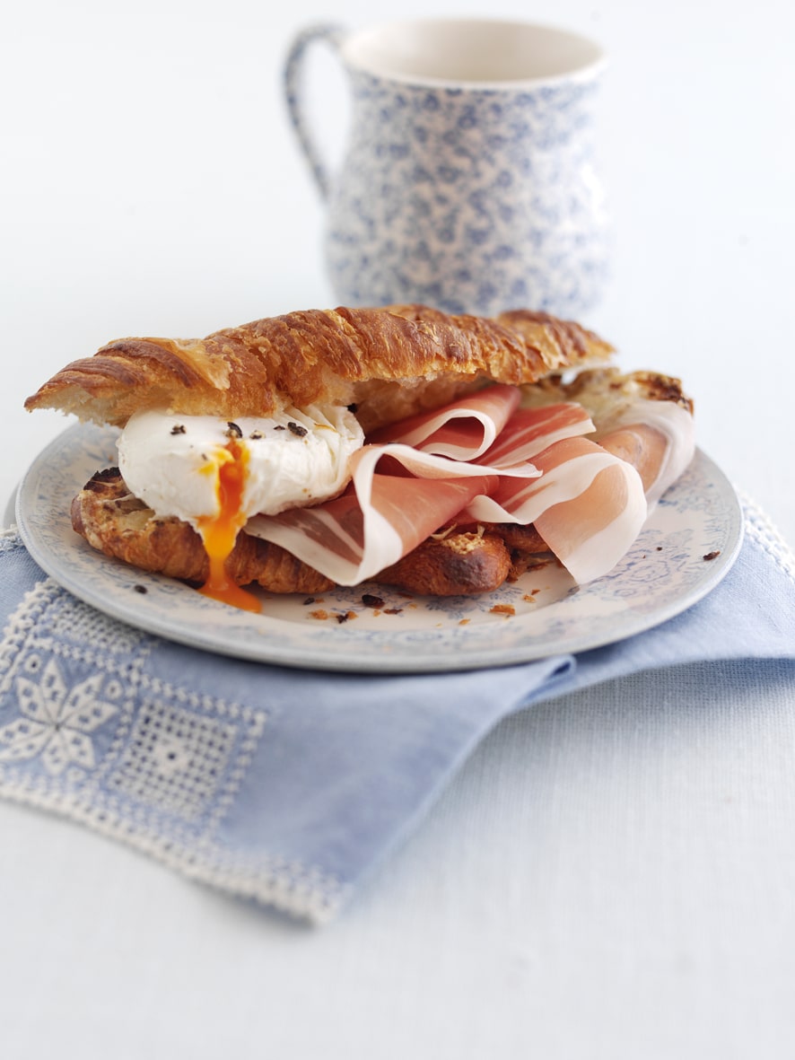 Parma Ham Croissants with Gruyere and Poached Egg