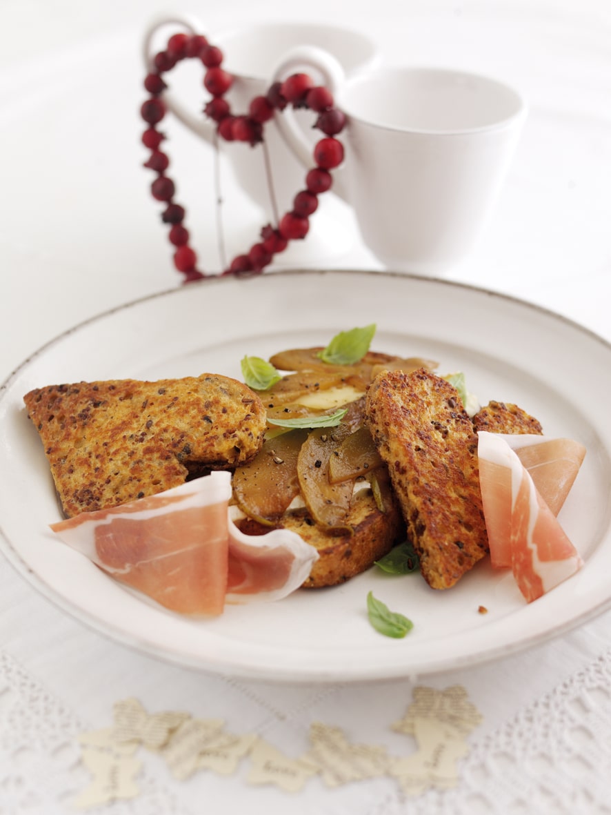 French Toast stuffed with Parma Ham, Brie and Pear