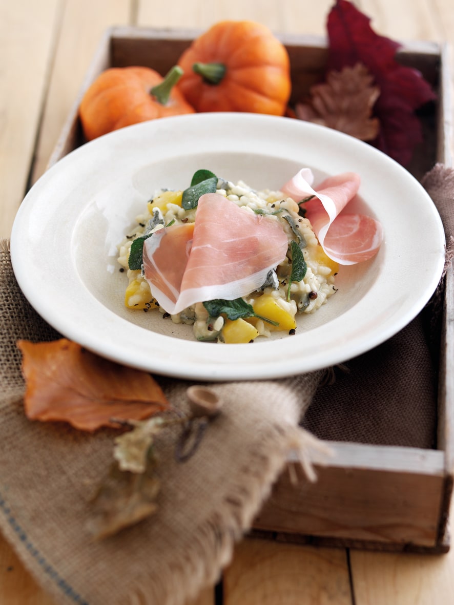 Parma Ham risotto with Gorgonzola, Sage and Pumpkin